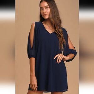 Lulus Shifting Dears Navy Blue Long Sleeve Dress Size Medium